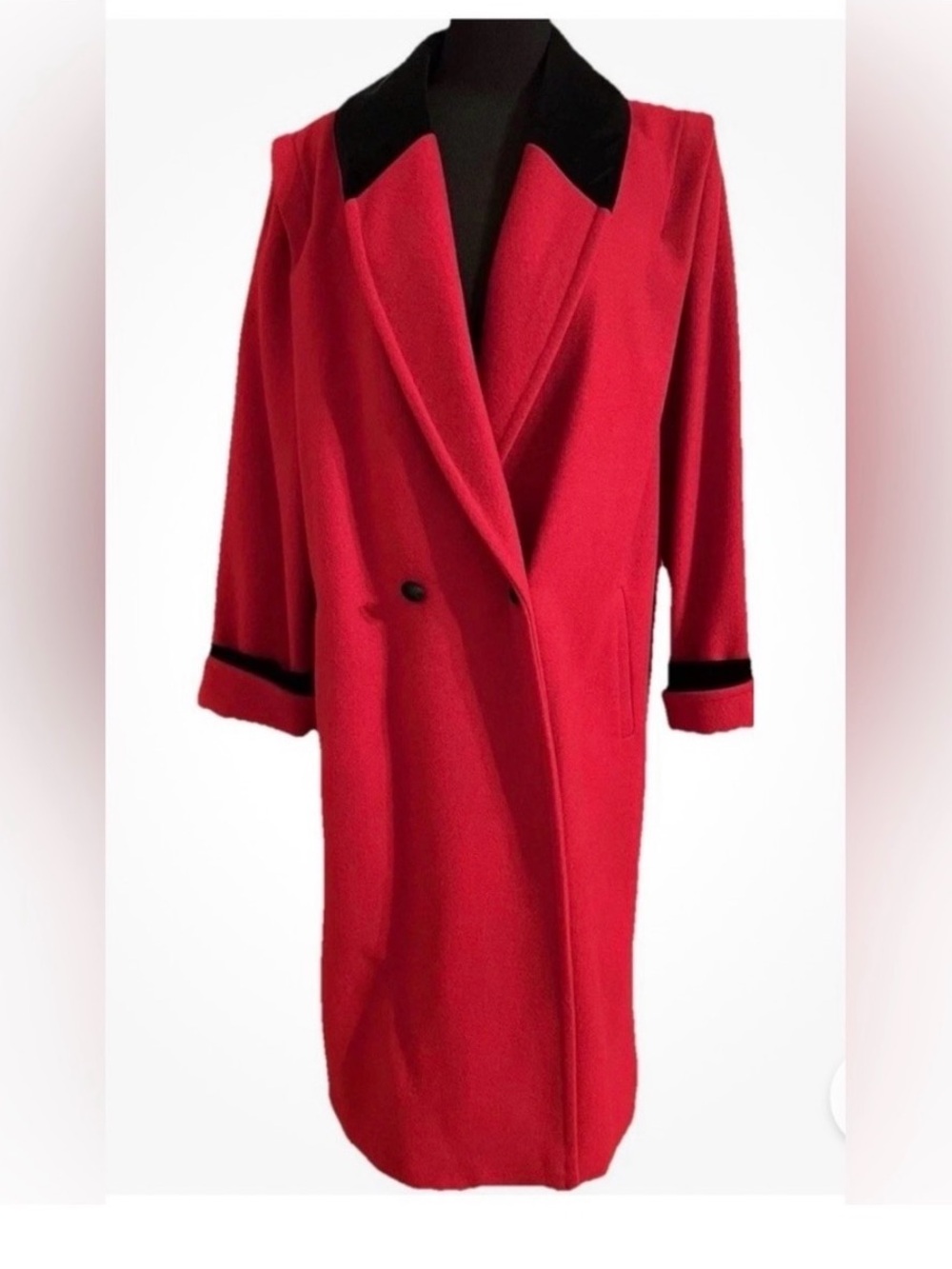 VTG Red Long Winter Coat International Scene sz 15/16 Plus Size